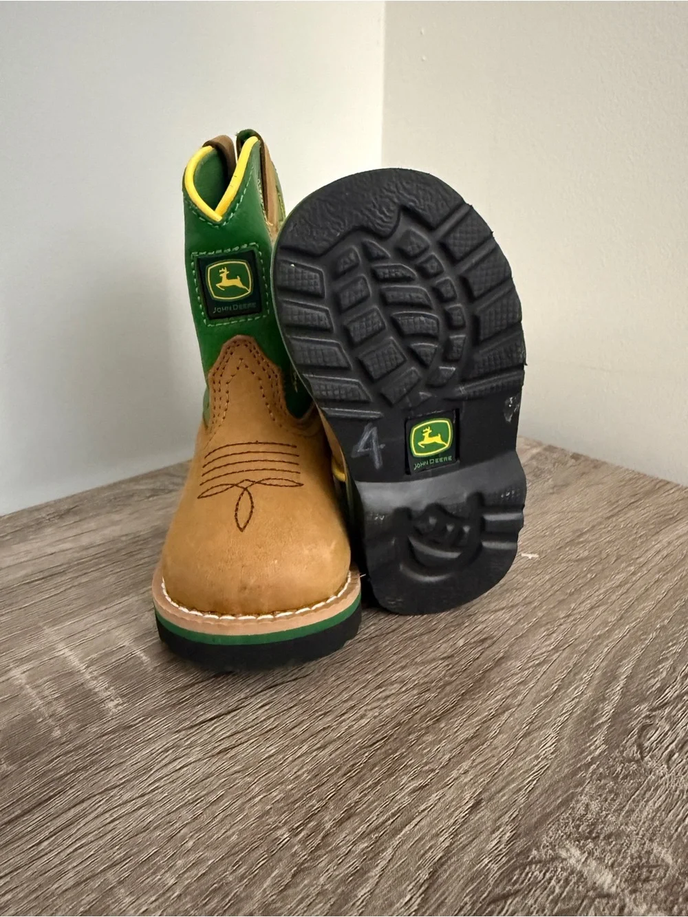John Deere Kids Green, Brown & Yellow Cowboy Boots